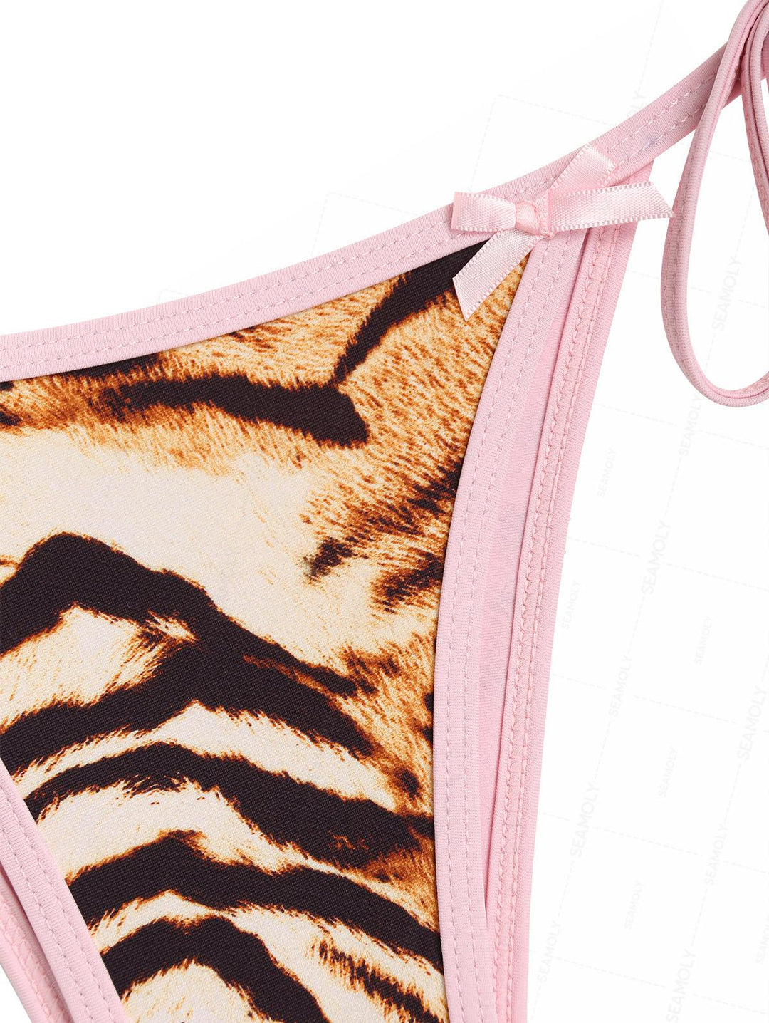 Seamolly Animal Tiger Print Bowknot Contrast Binding String Bikini Set