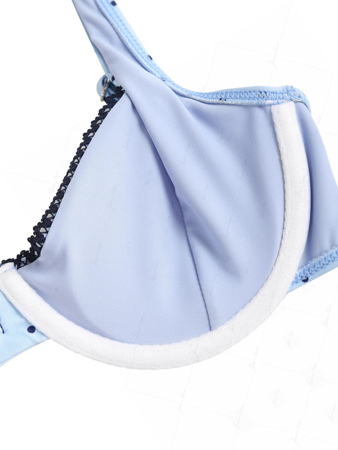 Light Blue Polka Dot Lace Bowknot Underwire Bikini Set