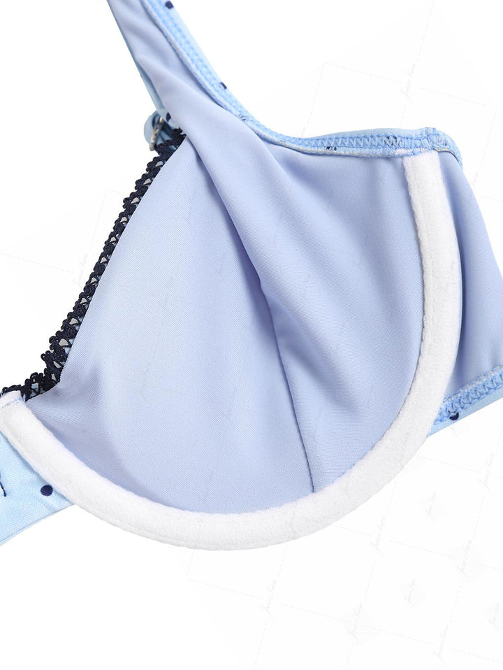 Light Blue Polka Dot Lace Bowknot Underwire Bikini Set