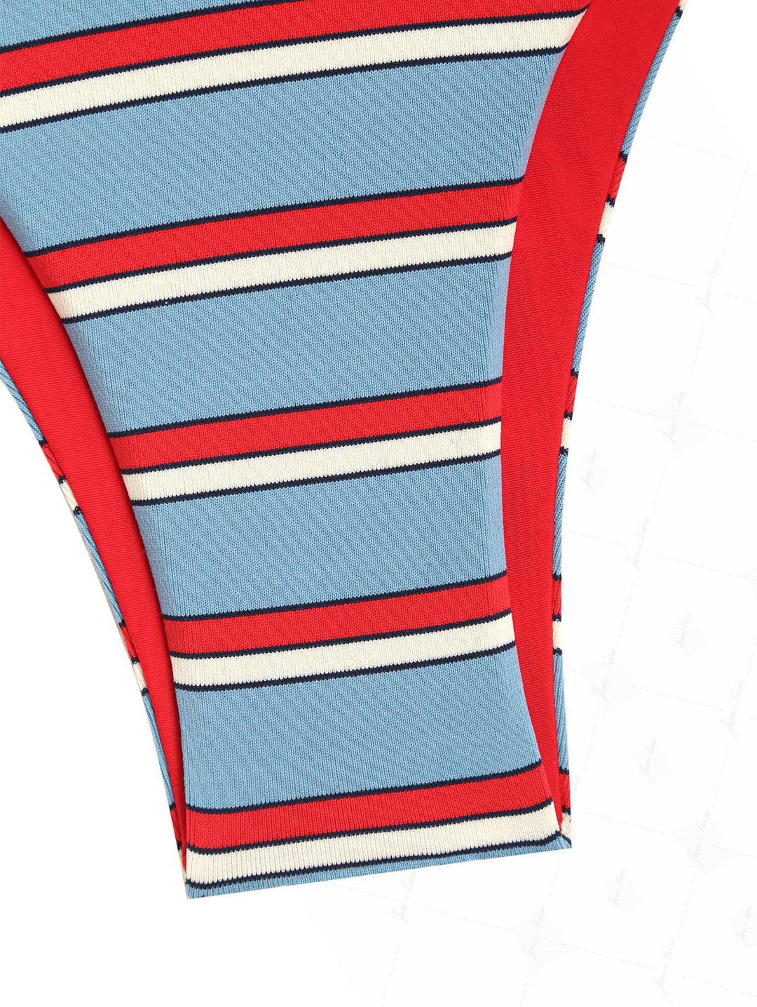 Blue Striped Contrast Color O Ring Double Layer Bikini Set