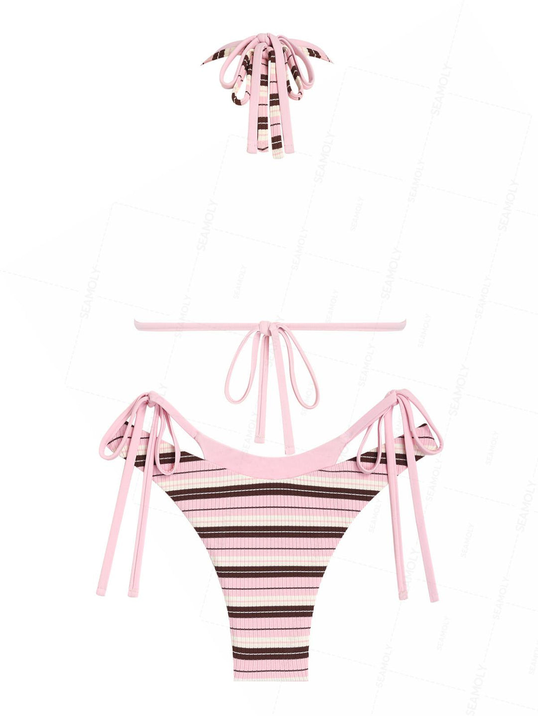 Seamolly Contrast Color Striped O Ring Double Layer Bikini Set