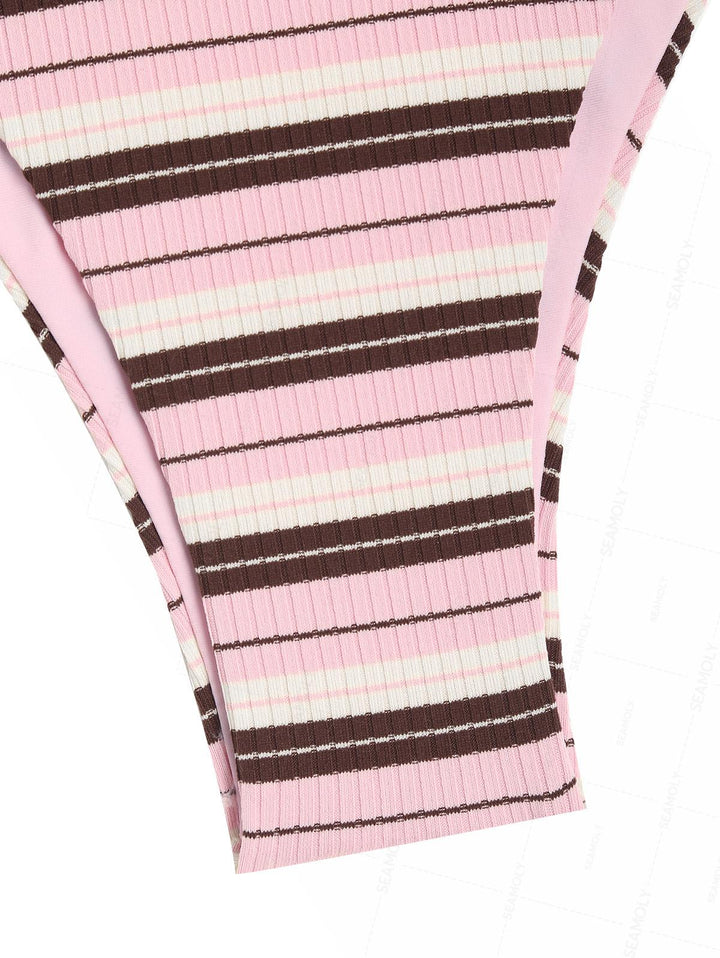 Seamolly Contrast Color Striped O Ring Double Layer Bikini Set