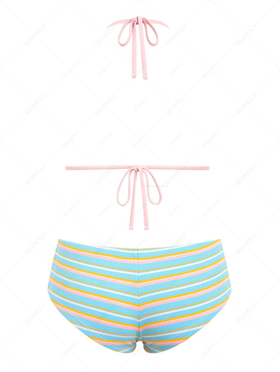 Seamolly Ribbed Striped Triangle Cheeky Boyshorts Bikini Set