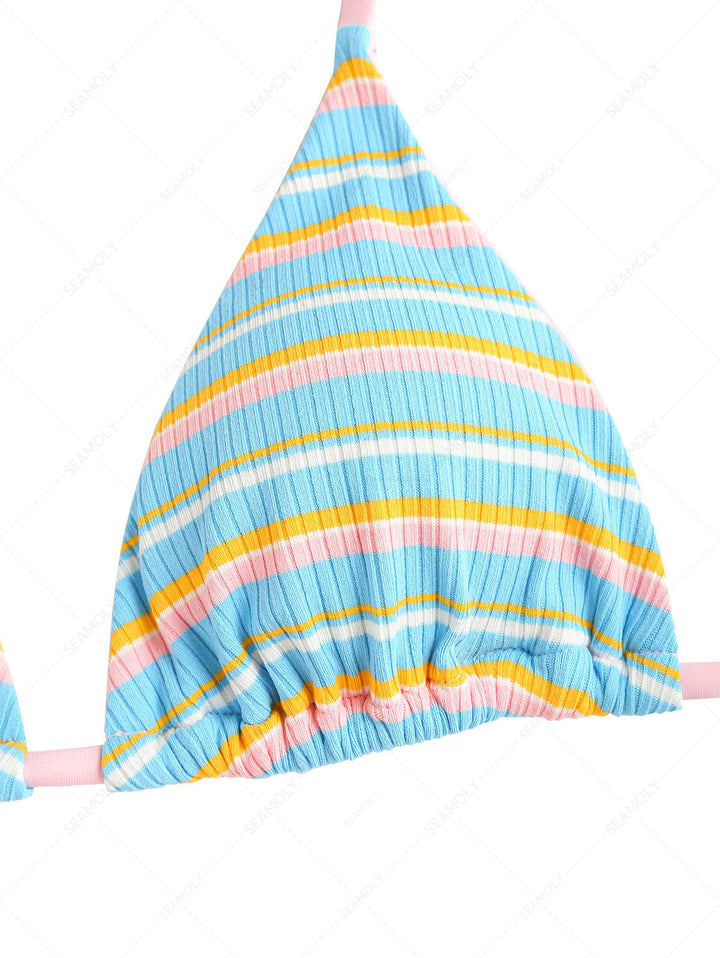 Seamolly Ribbed Striped Triangle Cheeky Boyshorts Bikini Set