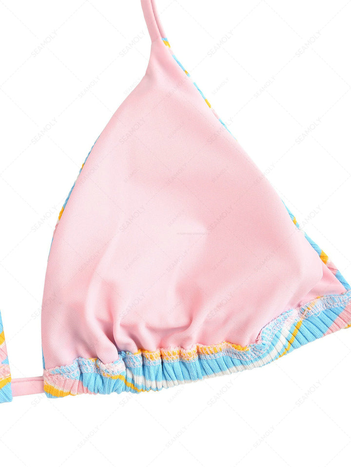 Seamolly Ribbed Striped Triangle Cheeky Boyshorts Bikini Set