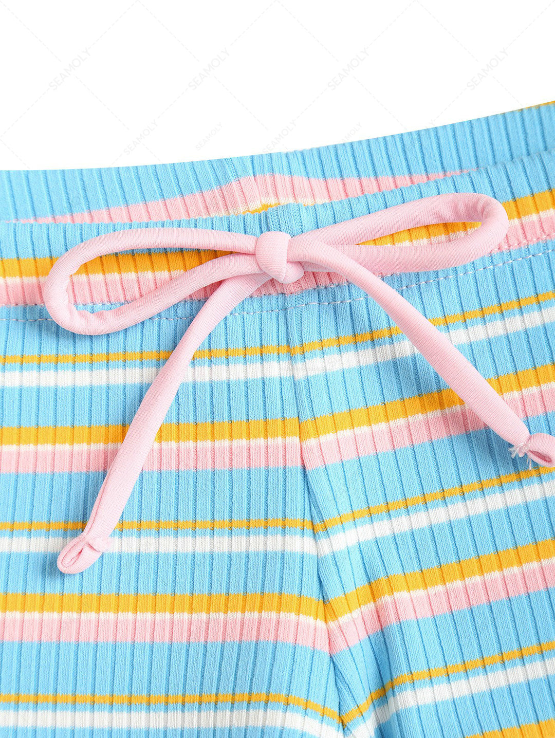 Seamolly Ribbed Striped Triangle Cheeky Boyshorts Bikini Set