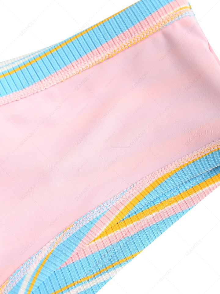 Seamolly Ribbed Striped Triangle Cheeky Boyshorts Bikini Set