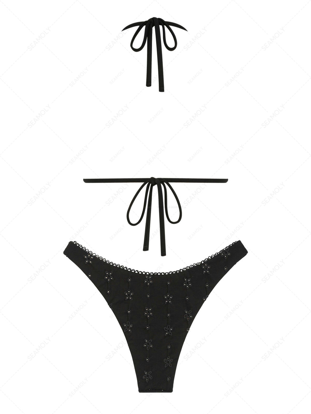 Seamolly Recycled Fabric Jacquard Picot Bowknot Triangle Bikini Set
