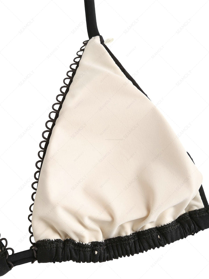 Seamolly Recycled Fabric Jacquard Picot Bowknot Triangle Bikini Set