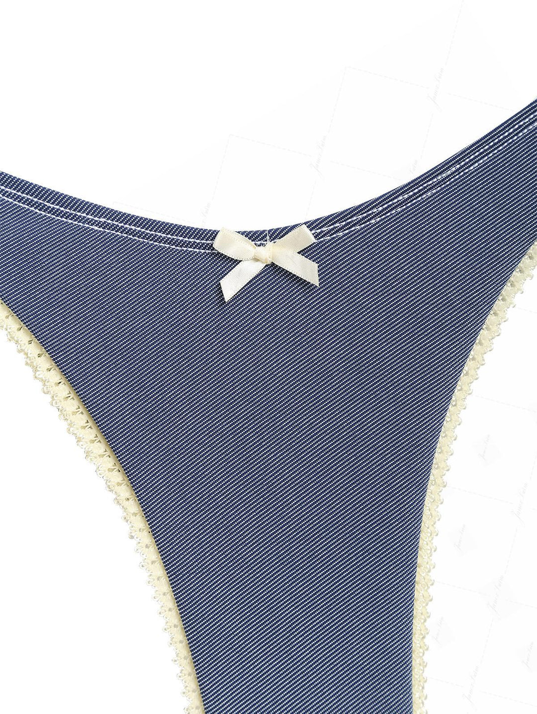 Deep Blue Denim Lace Bowknot Underwire Bikini Set