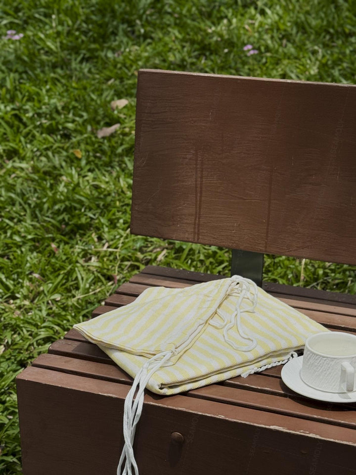 Cotton Striped Tassel Trim Beach Towel With Backpack