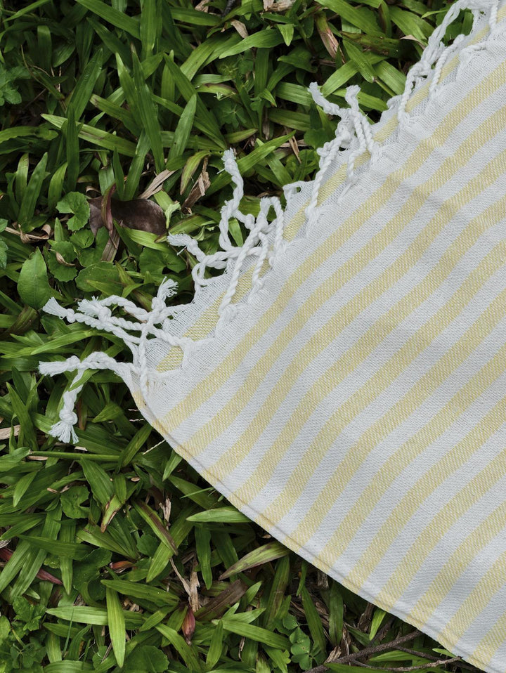Cotton Striped Tassel Trim Beach Towel With Backpack