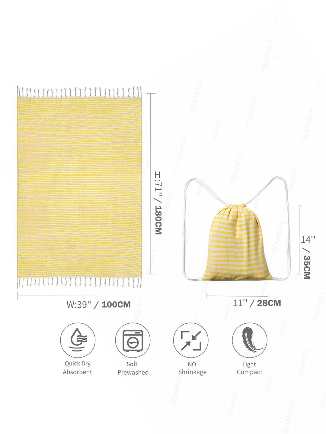 Cotton Striped Tassel Trim Beach Towel With Backpack
