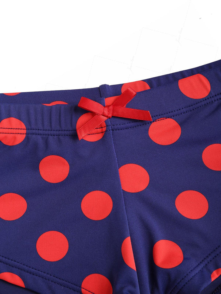 Midnight Blue Polka Dot Print Plunging Neck Cheeky Boyshorts Tankini Set