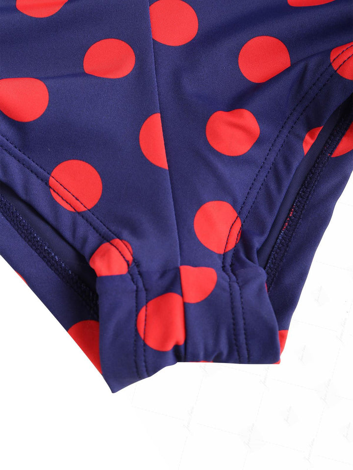 Midnight Blue Polka Dot Print Plunging Neck Cheeky Boyshorts Tankini Set