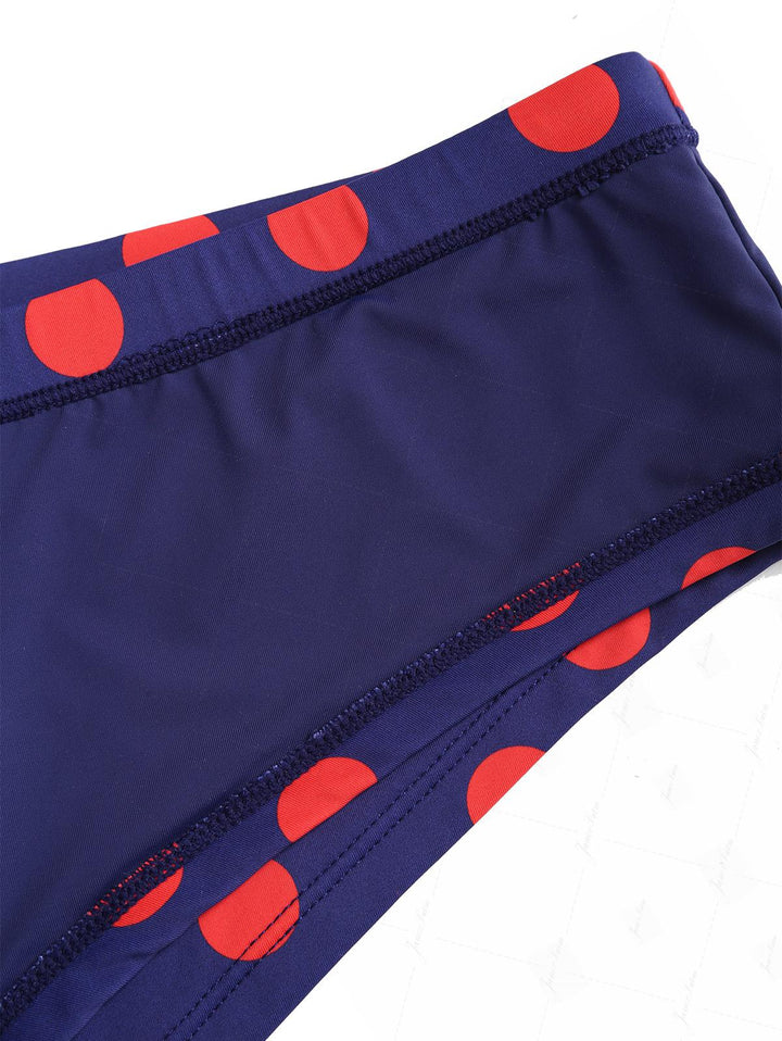 Midnight Blue Polka Dot Lace Bowknot Halter Triangle Cheeky Boyshorts Bikini Set