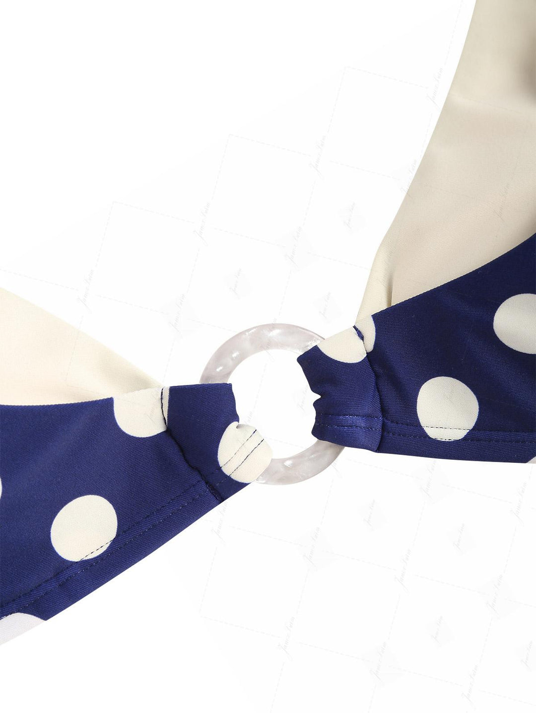 Deep Blue Polka Dot Print O Ring Double Layer Bikini Set