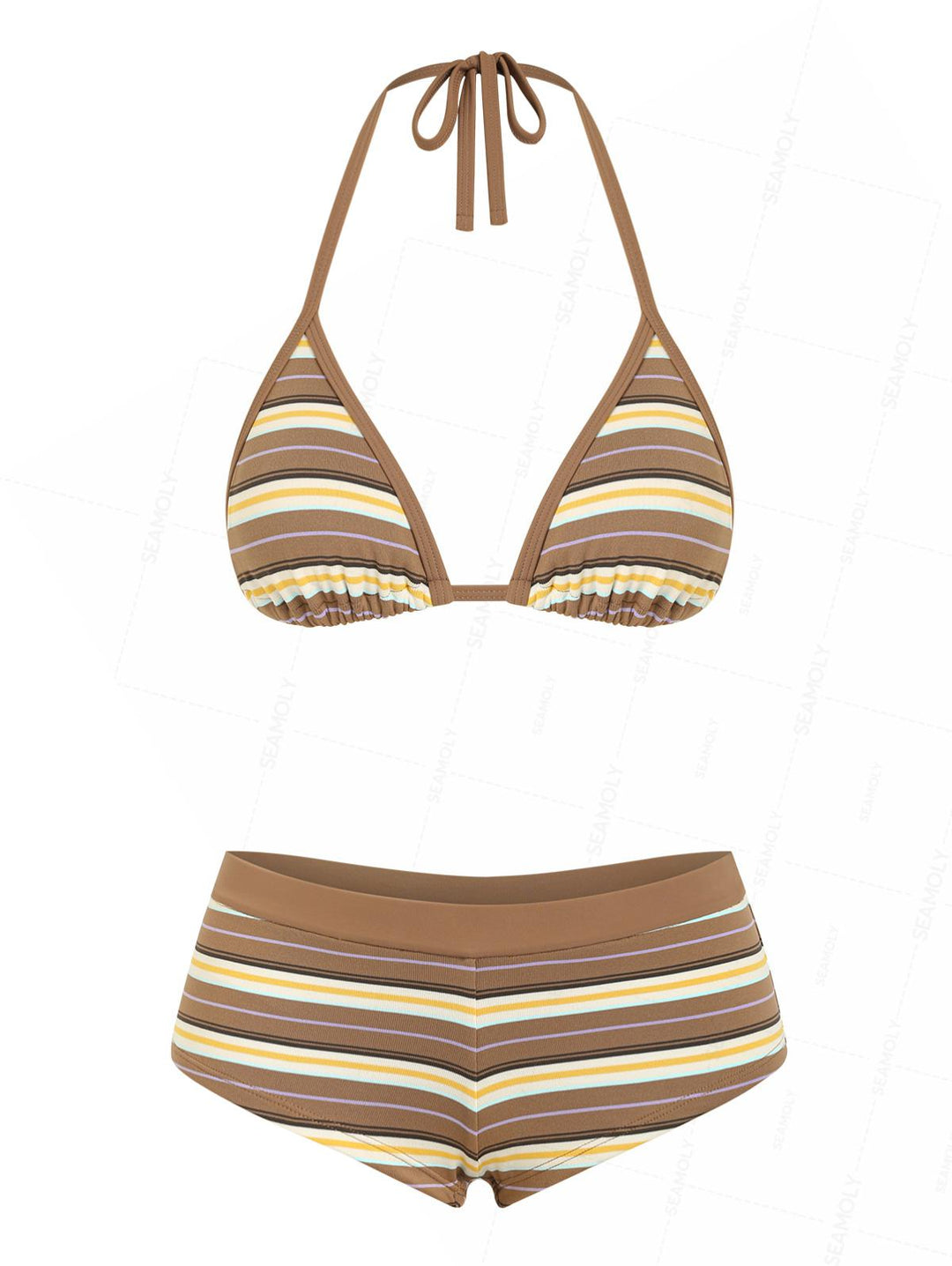 Seamolly Knit Striped Contrast Binding Cheeky Boyshorts Bikini Set