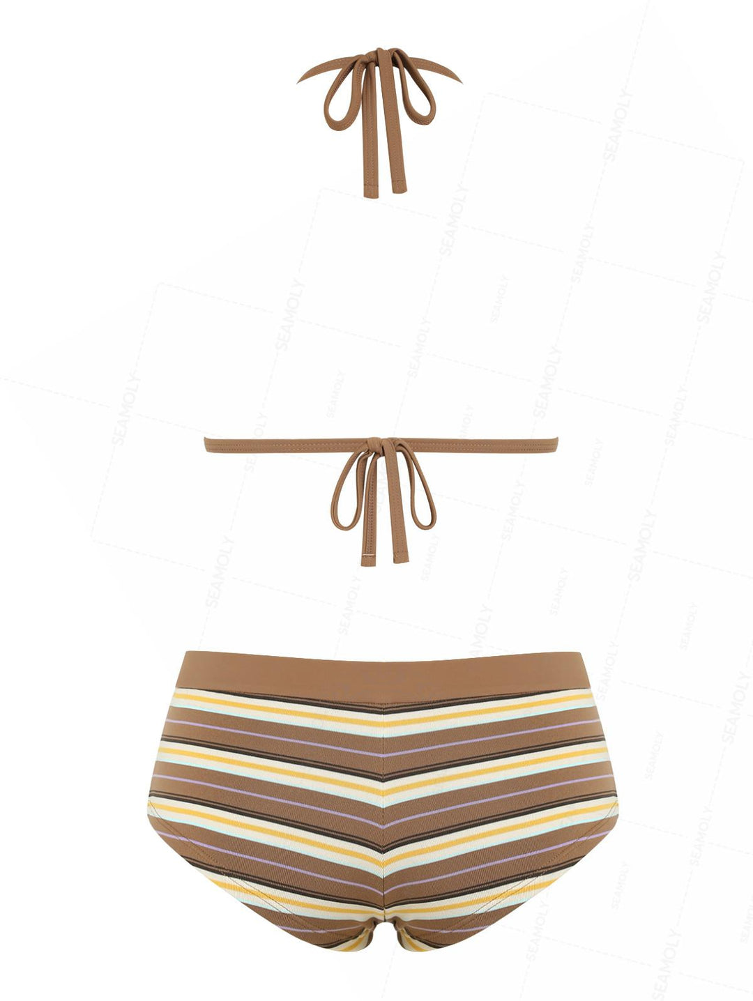 Seamolly Knit Striped Contrast Binding Cheeky Boyshorts Bikini Set
