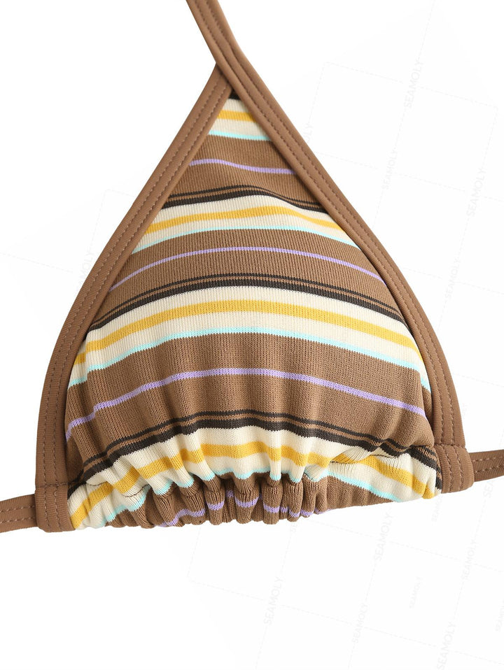 Seamolly Knit Striped Contrast Binding Cheeky Boyshorts Bikini Set