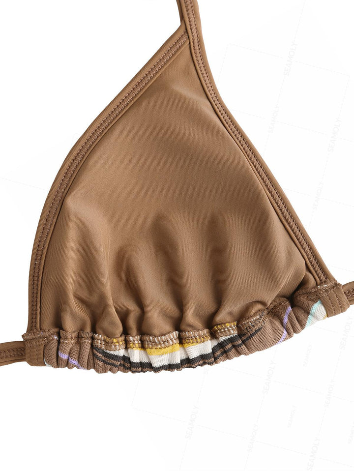 Seamolly Knit Striped Contrast Binding Cheeky Boyshorts Bikini Set