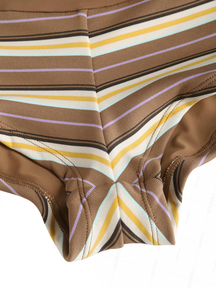 Seamolly Knit Striped Contrast Binding Cheeky Boyshorts Bikini Set