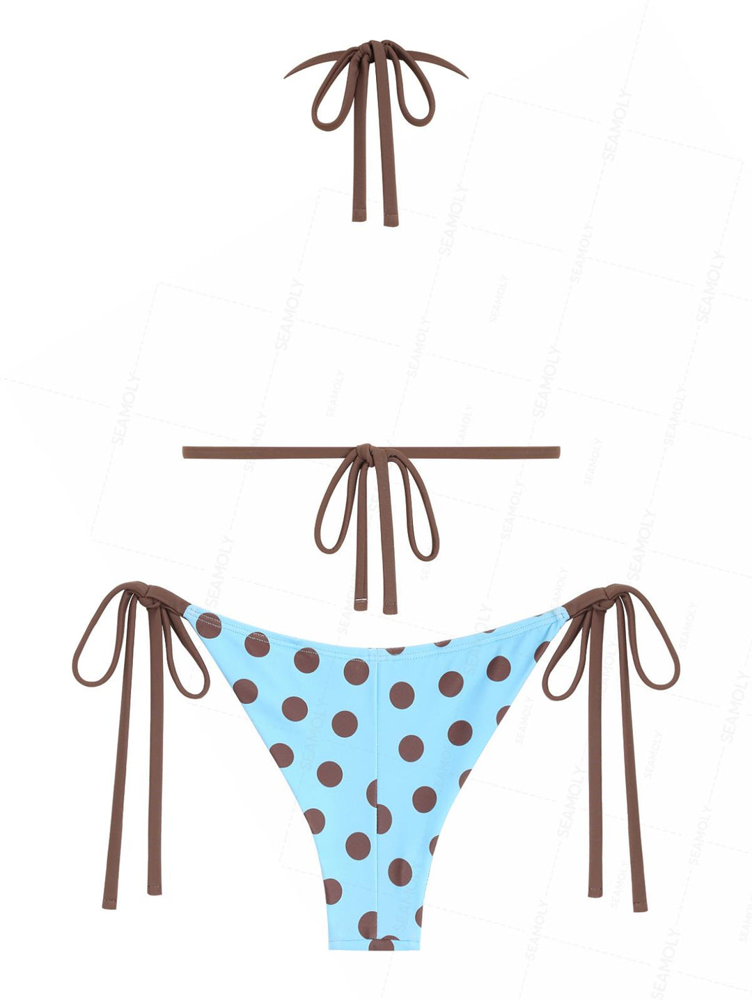 Seamolly Polka Dot Lace Bowknot Triangle Top & Cheeky Brazilian Bottom Bikini Set