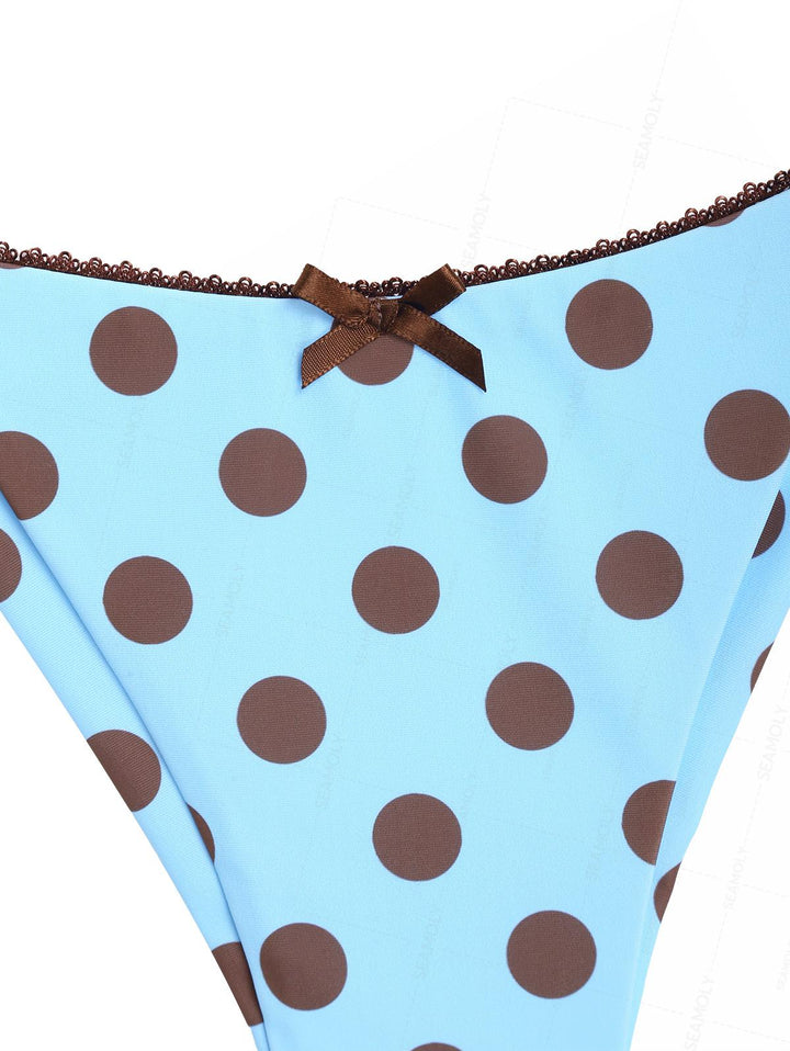 Seamolly Polka Dot Lace Bowknot Triangle Top & Cheeky Brazilian Bottom Bikini Set