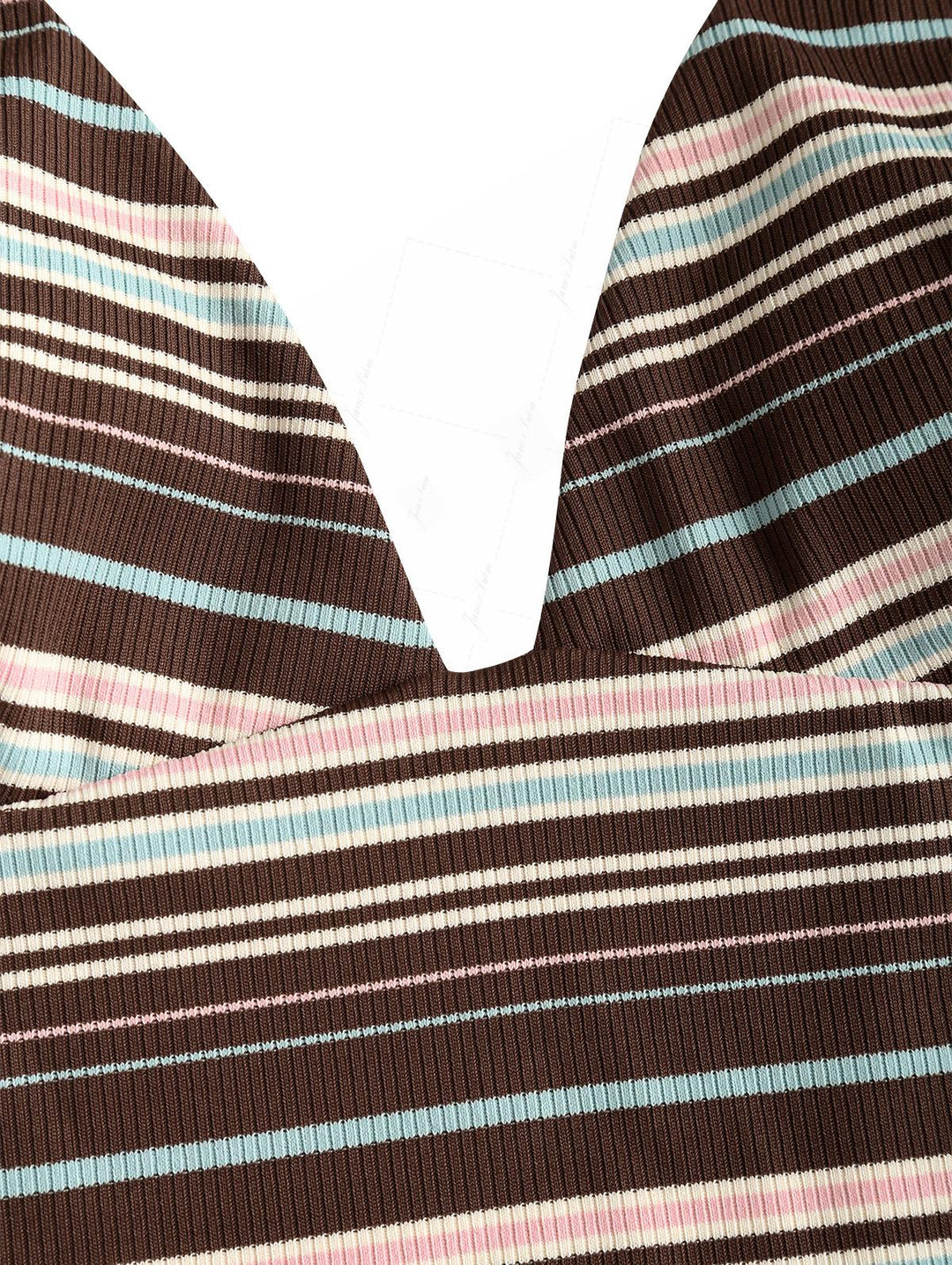 Deep Coffee Ribbed Striped Halter Tied Back Top & Cutout Tie Side Cheeky Boyshorts Tankini Set