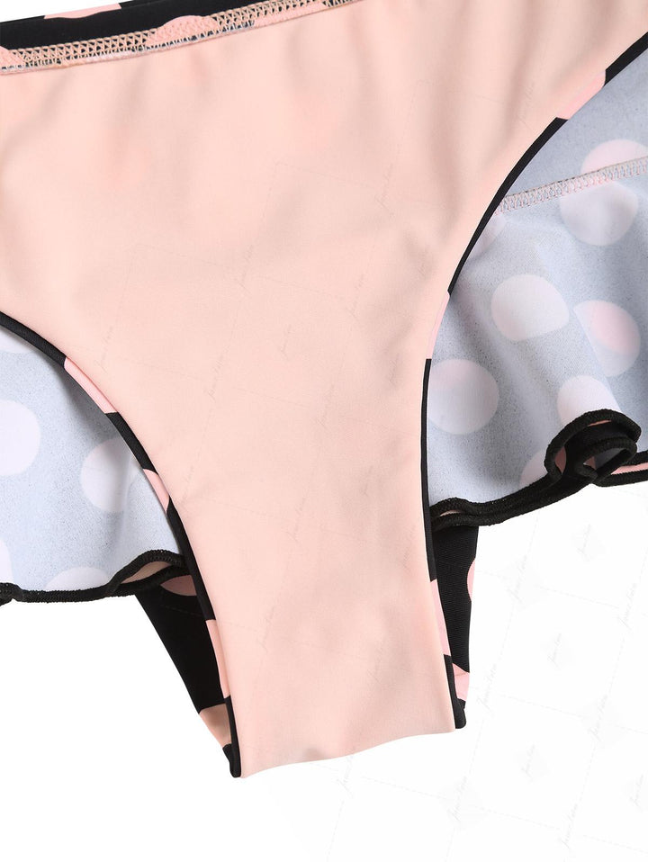 Pink Vintage Polka Dot Print Double Layer Top & Skirted Bottom Bikini Set