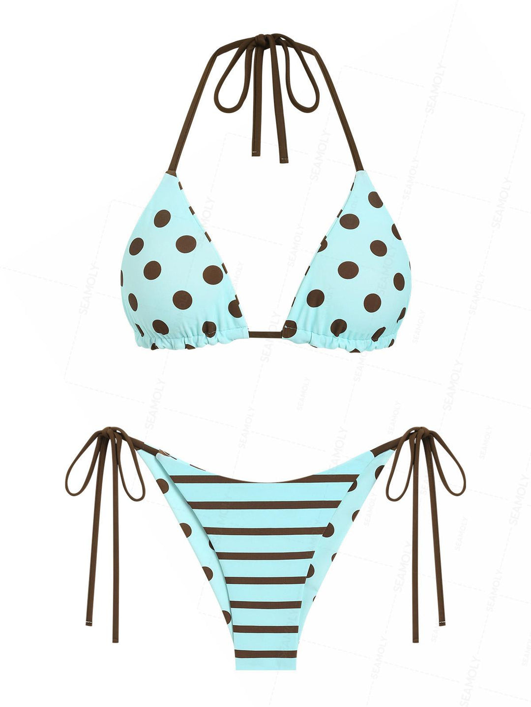Seamolly Polka Dot Triangle Top & Cheeky Brazilian Bottom Reversible Multiway Bikini Set