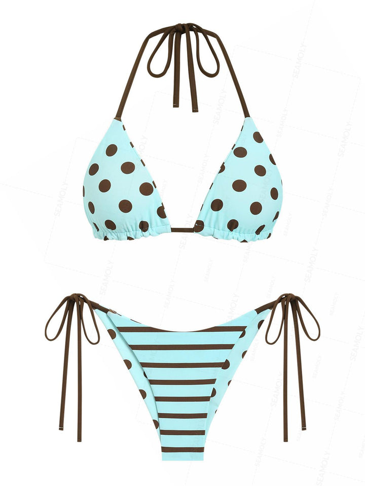 Seamolly Polka Dot Triangle Top & Cheeky Brazilian Bottom Reversible Multiway Bikini Set