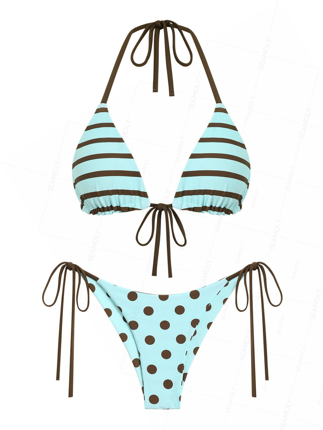 Seamolly Polka Dot Triangle Top & Cheeky Brazilian Bottom Reversible Multiway Bikini Set