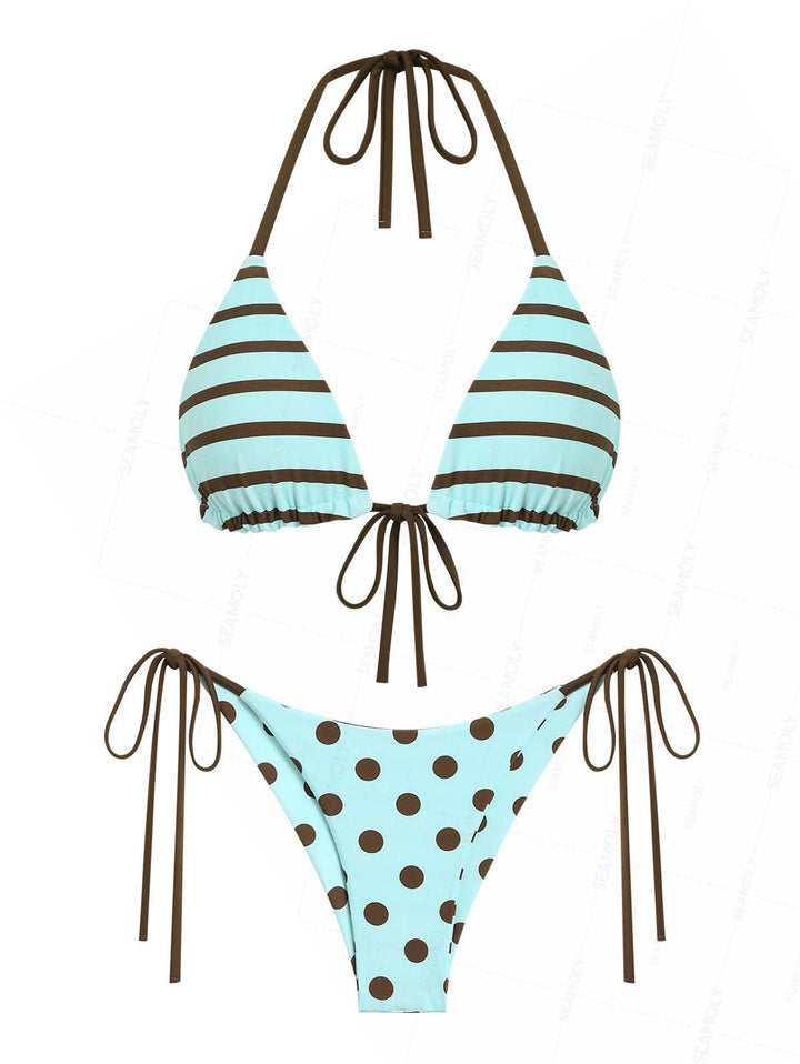 Seamolly Polka Dot Triangle Top & Cheeky Brazilian Bottom Reversible Multiway Bikini Set