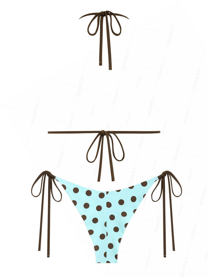 Seamolly Polka Dot Triangle Top & Cheeky Brazilian Bottom Reversible Multiway Bikini Set