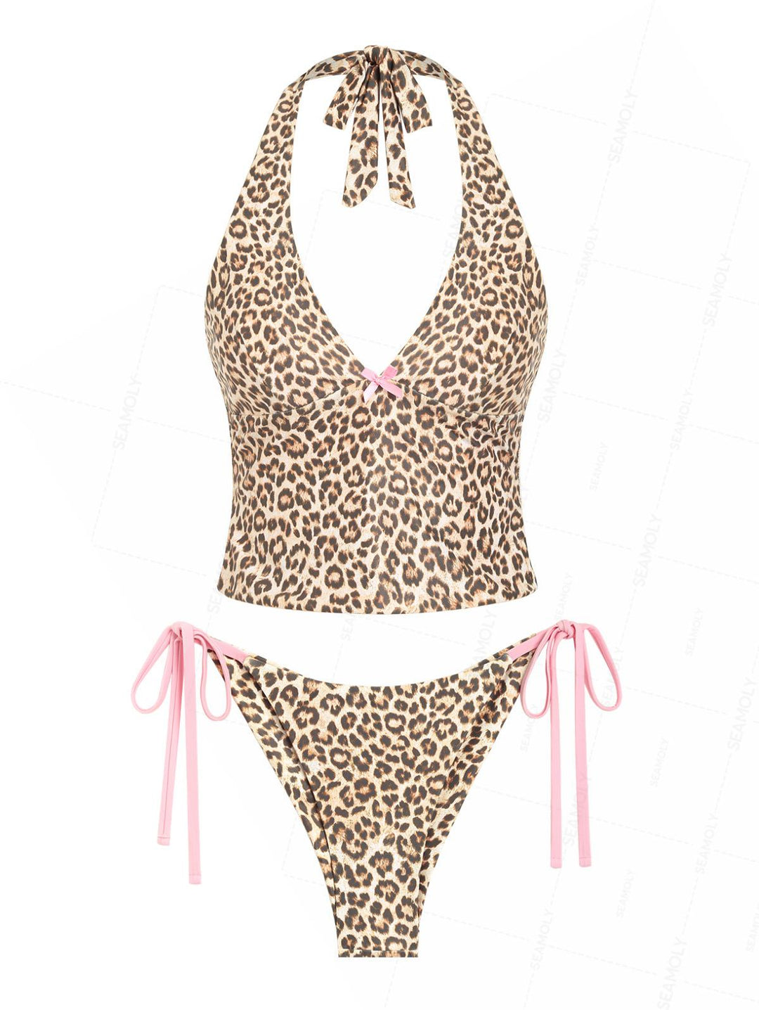 Seamolly Leopard Print Halter Tank Top & Cheeky Brazilian Bottom Tankini Set