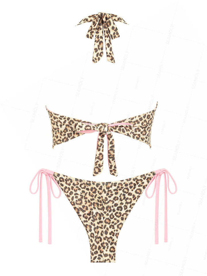 Seamolly Leopard Print Halter Tank Top & Cheeky Brazilian Bottom Tankini Set