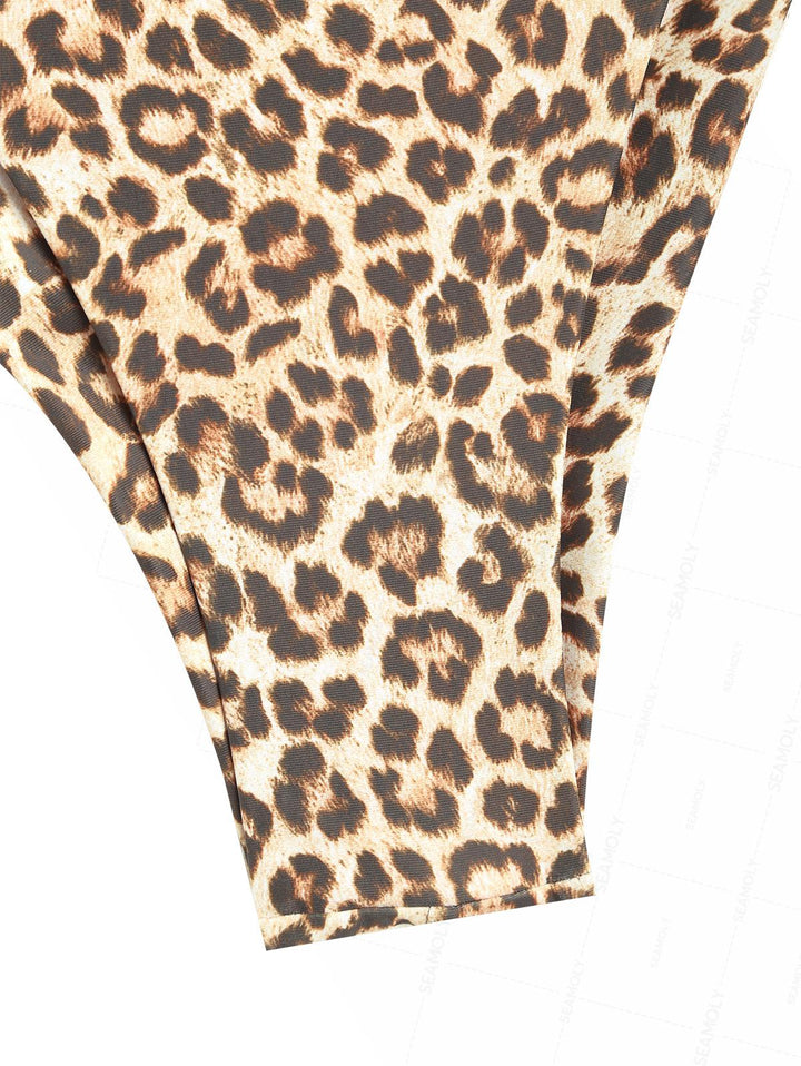 Seamolly Leopard Print Halter Tank Top & Cheeky Brazilian Bottom Tankini Set
