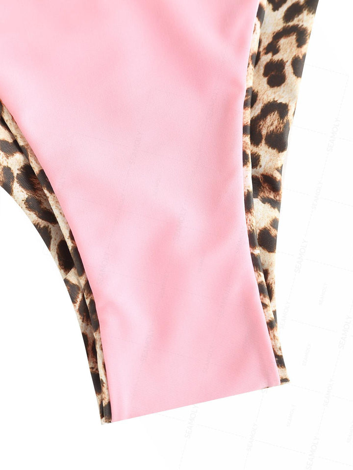 Seamolly Leopard Print Halter Tank Top & Cheeky Brazilian Bottom Tankini Set
