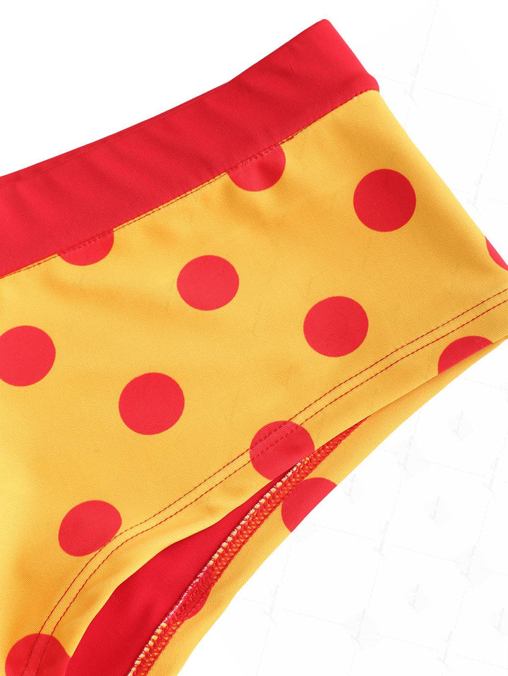 Yellow Polka Dot Print Double Layer Top & Cheeky Boyshorts Bikini Set