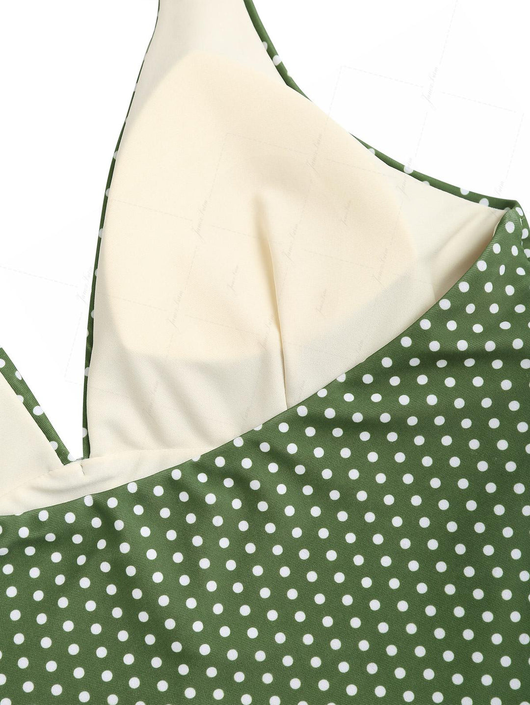 Plant Green Polka Dot Bowknot Deep V Neck Cheeky Boyshorts Tankini Set