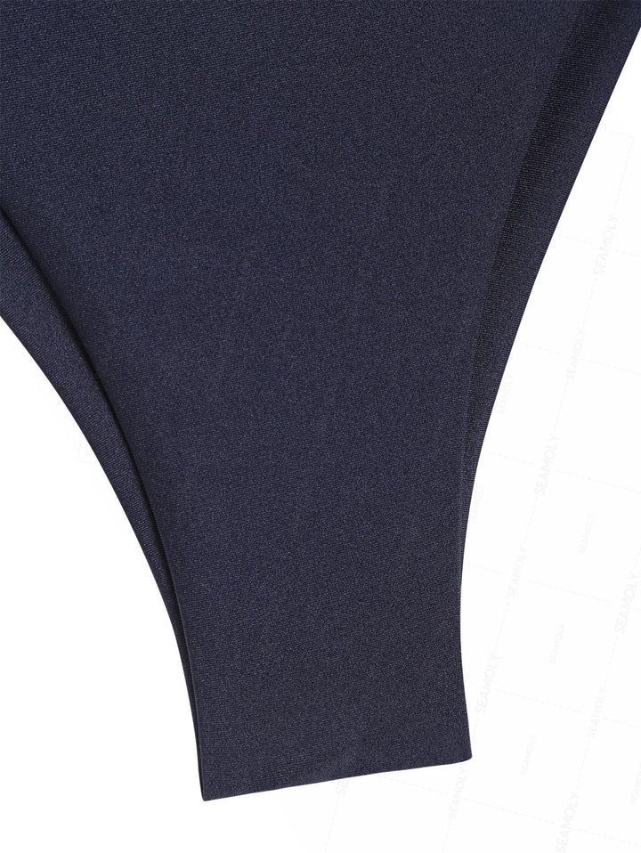 Seamolly Color Spliced Ruched Halter Top & Cheeky Brazilian Bottom Bikini Set