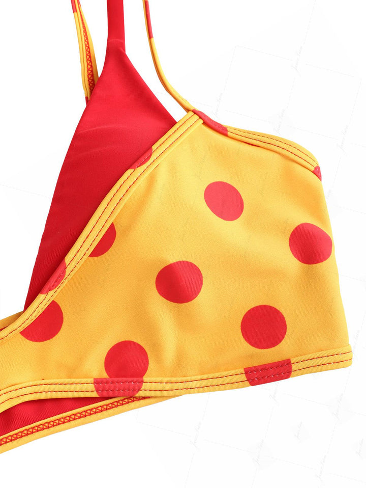 Yellow Polka Dot Print Double Layer Top & Cheeky Boyshorts Bikini Set