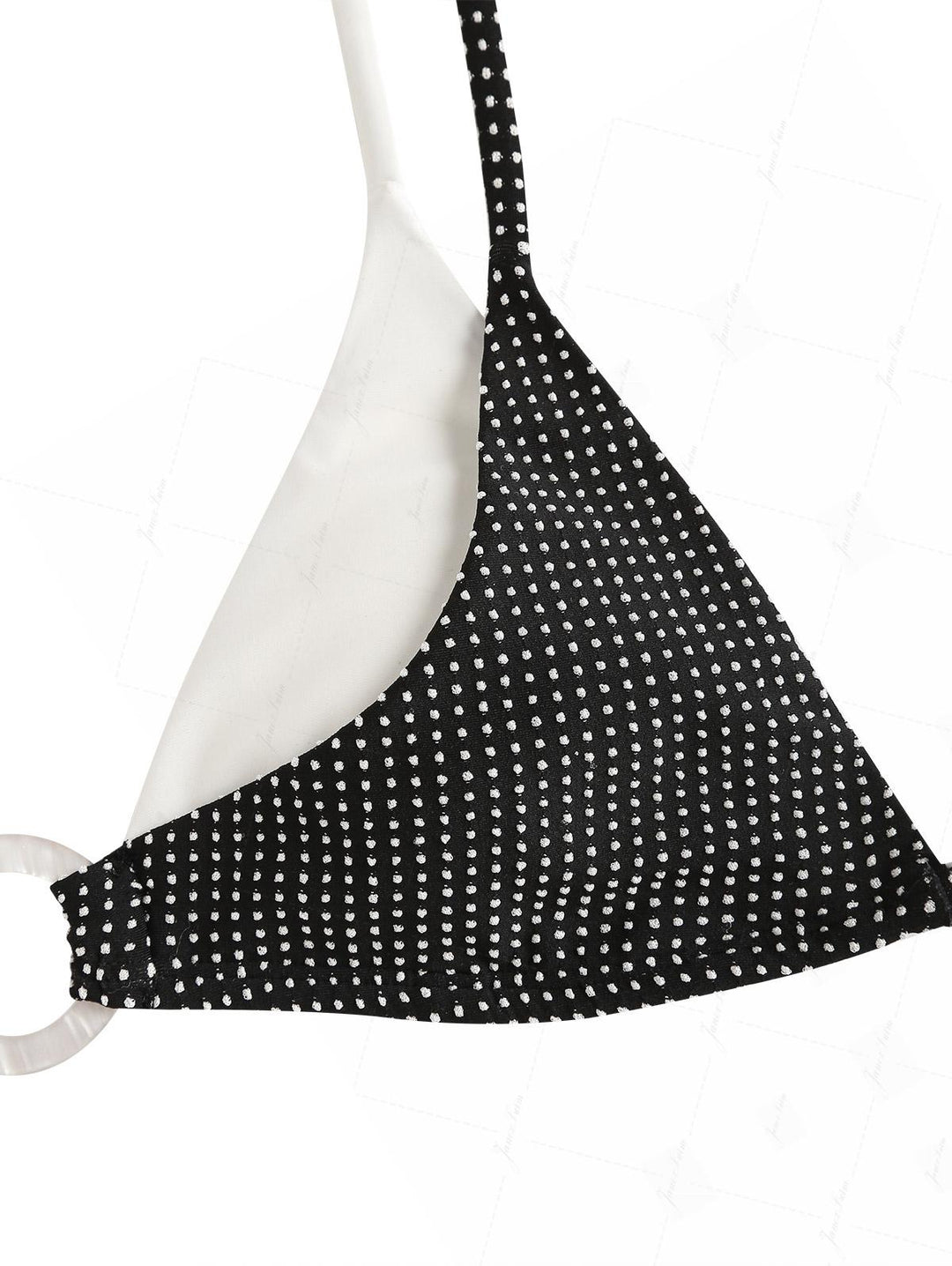 Black Pin Dot Jacquard O Ring Double Layer Bikini Set