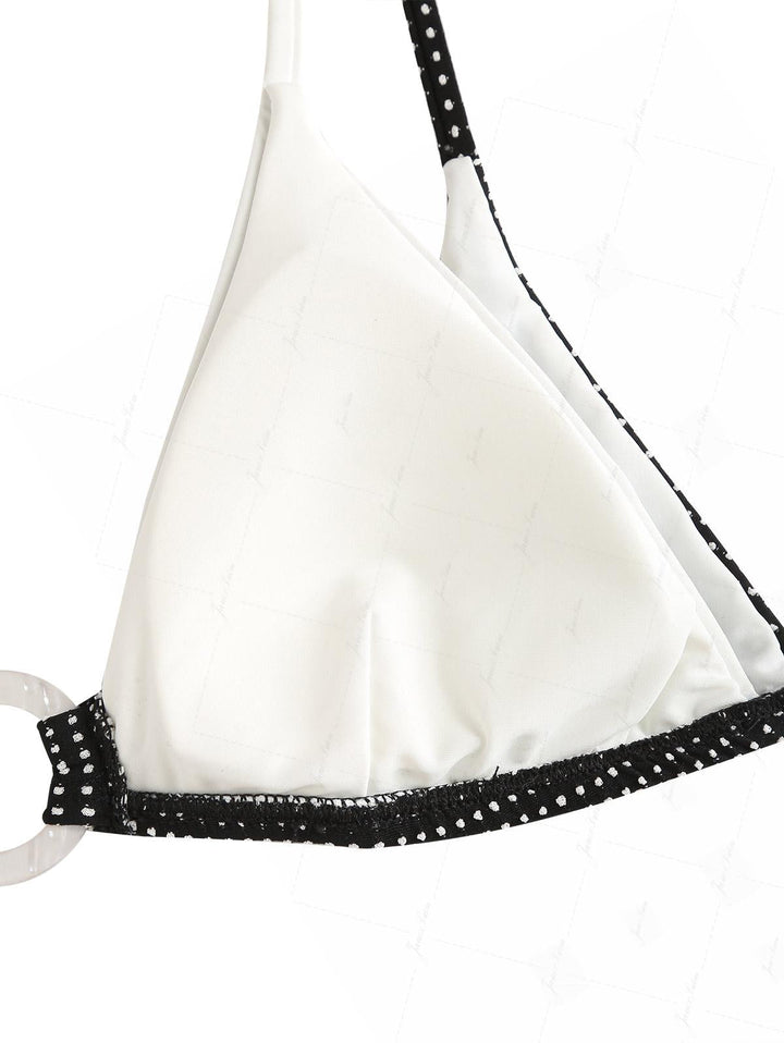 Black Pin Dot Jacquard O Ring Double Layer Top & Cheeky Boyshorts Bikini Set