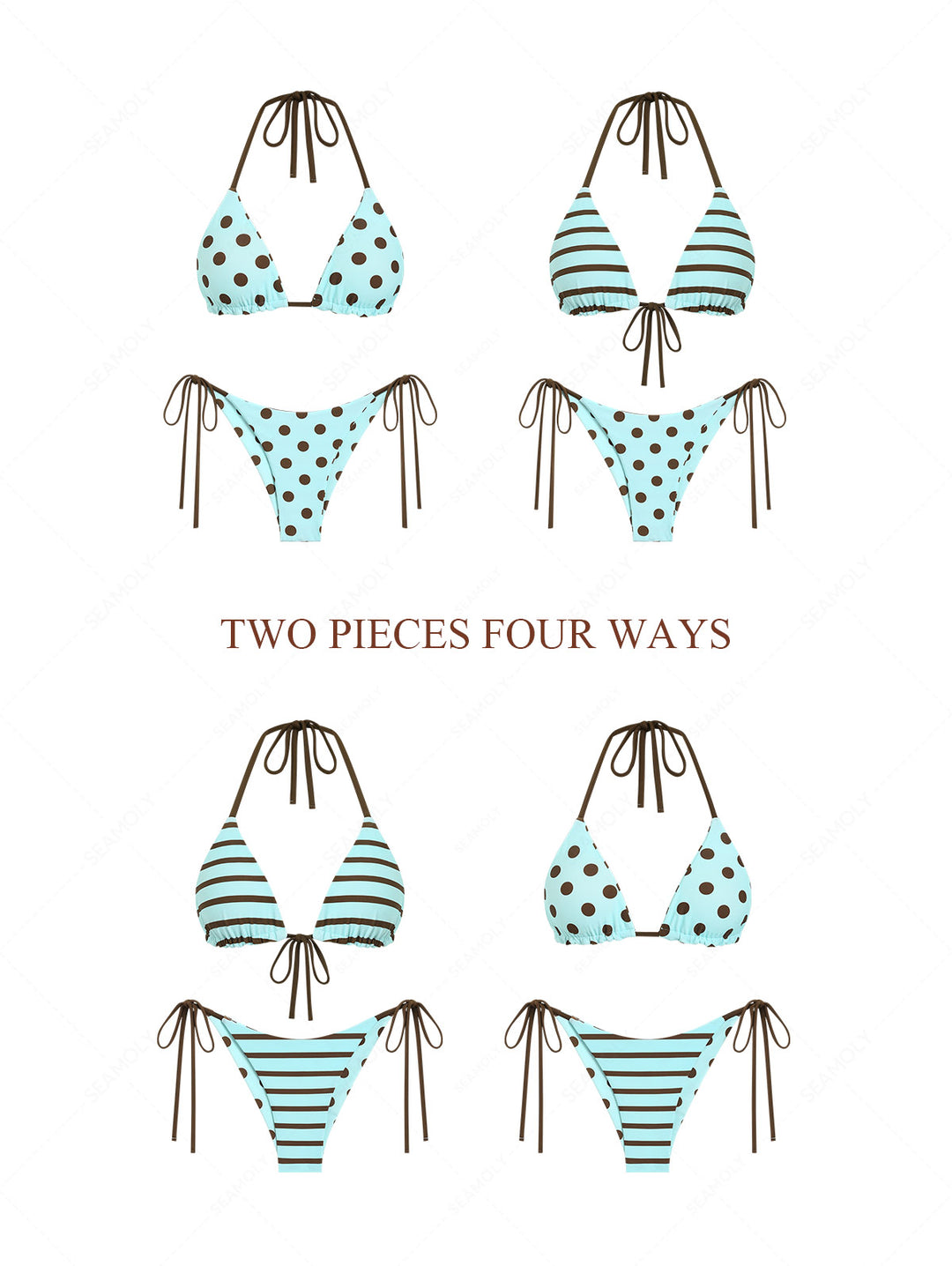 Seamolly Polka Dot Triangle Top & Cheeky Brazilian Bottom Reversible Multiway Bikini Set