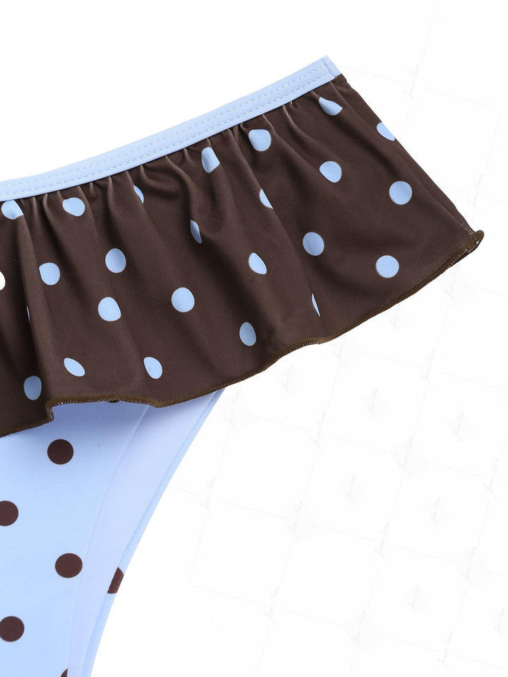 Sky Blue Polka Dot Reversible Triangle Top & Skirted Bottom Bikini Set