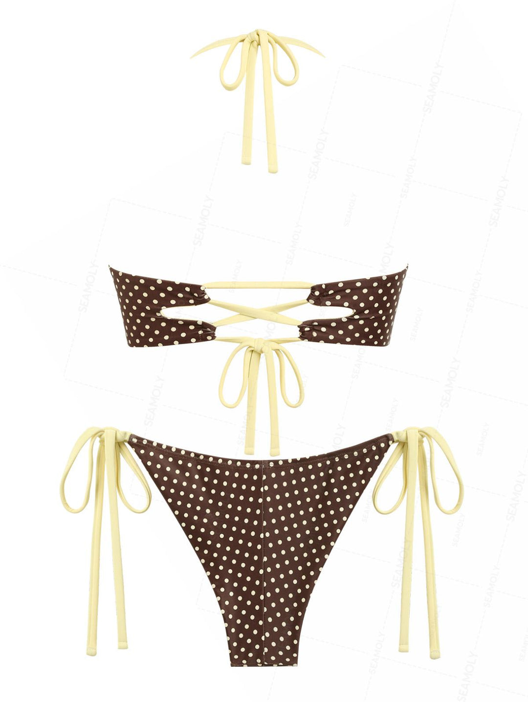Seamolly Polka Dot Ruched Halter Top & Cheeky Brazilian Bottom Bikini Set
