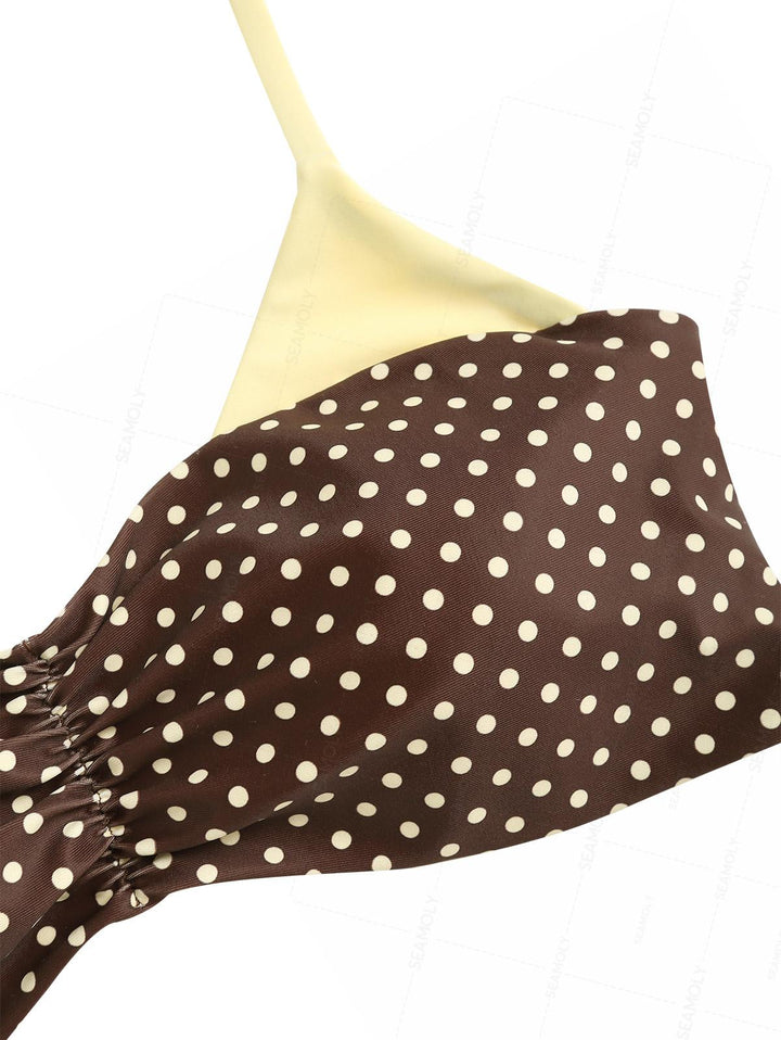 Seamolly Polka Dot Ruched Halter Top & Cheeky Brazilian Bottom Bikini Set
