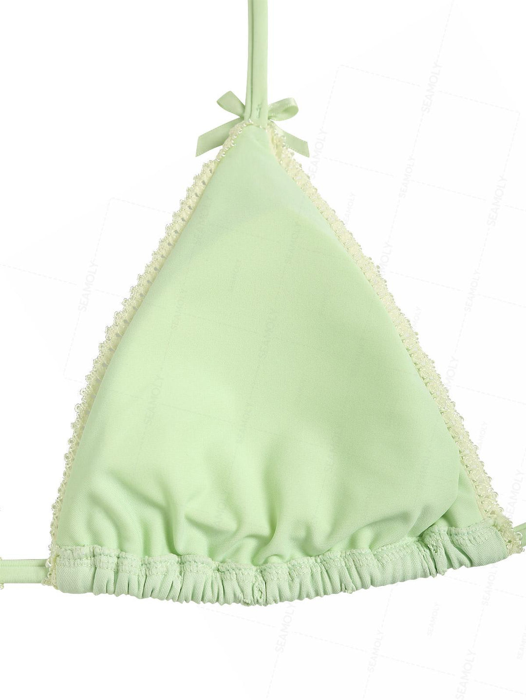 Seamolly 3 Piece Recycled Fabric Jacquard Lace Bowknot Cheeky Boyshort Bikini Set